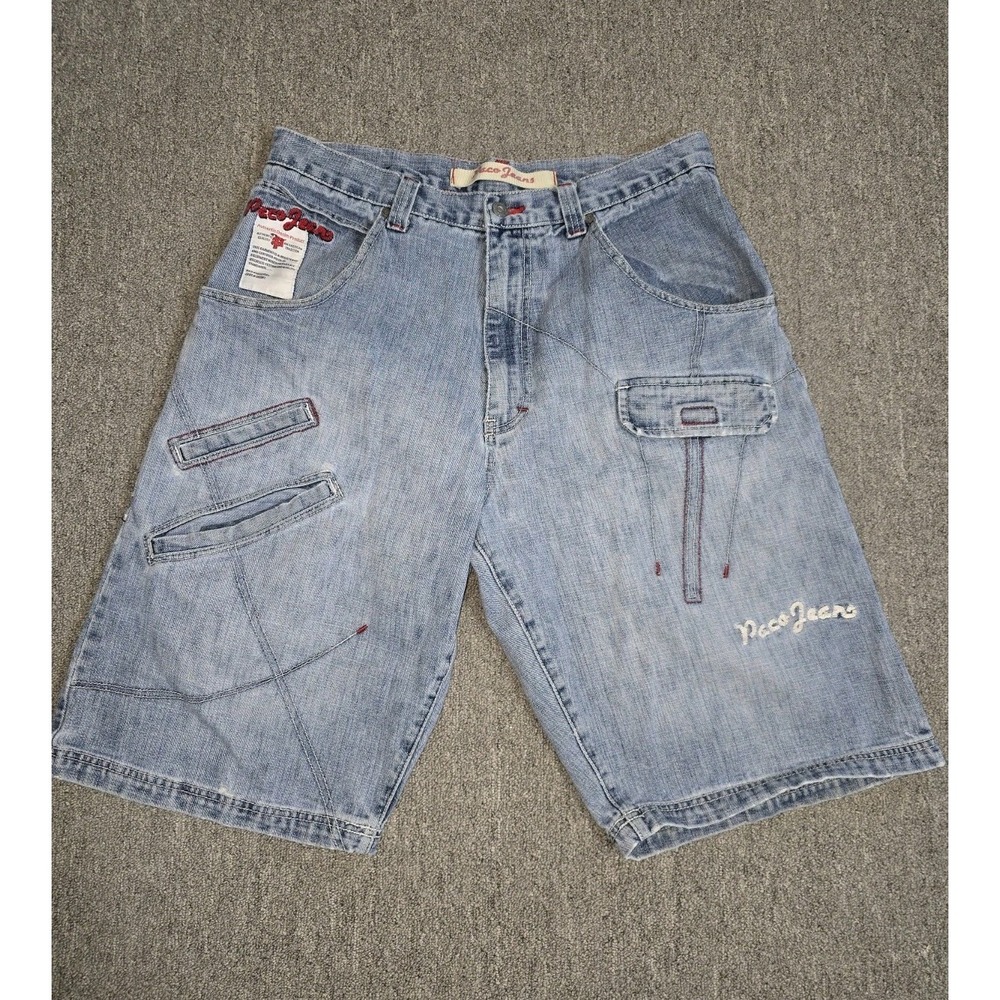 VTG Paco Jeans Denim Shorts Mens 36 Blue 90s Y2K Embroidered Logo Baggy Fit